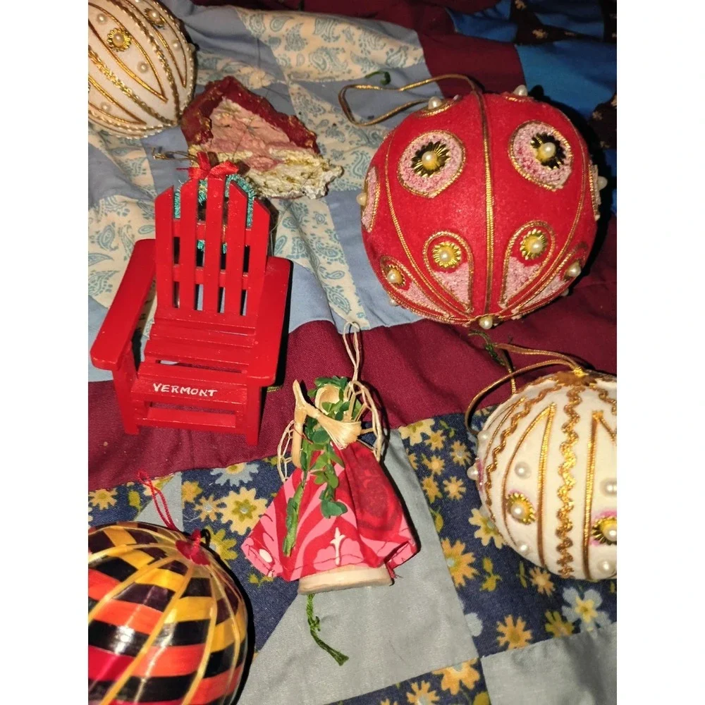 Lot Of 37 Vintage Christmas Ornaments Santa, Needlepoint, Wooden, Ceramic Mixed